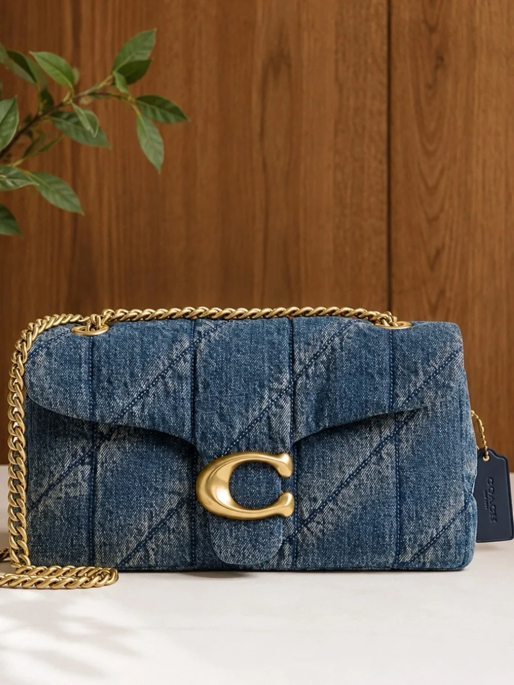Coach Tabby 26 in Quilted Loved Denim with Gold Chain Strap